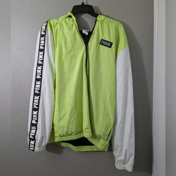 PINK Victoria's Secret Windbreaker Lime and Black Jacket - Picture 1 of 5